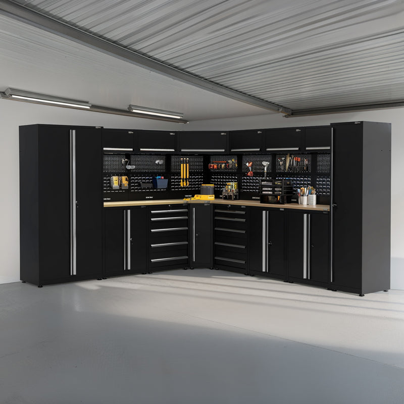 UltraTools 3200/3550mm x 550mm x 2025mm Black Economy Workshop Garage Storage Corner Cabinet Set