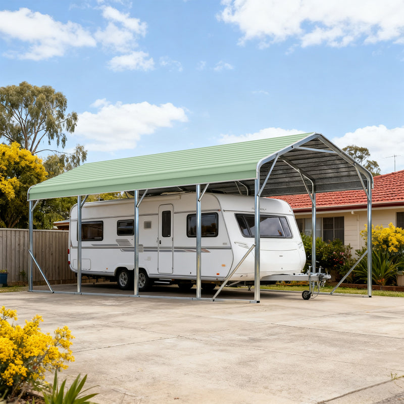 Single Carport 3.4m x 7.53m x 3.27m Backyard Portable Vehicle & Boat Shelter with Wrapped Roof
