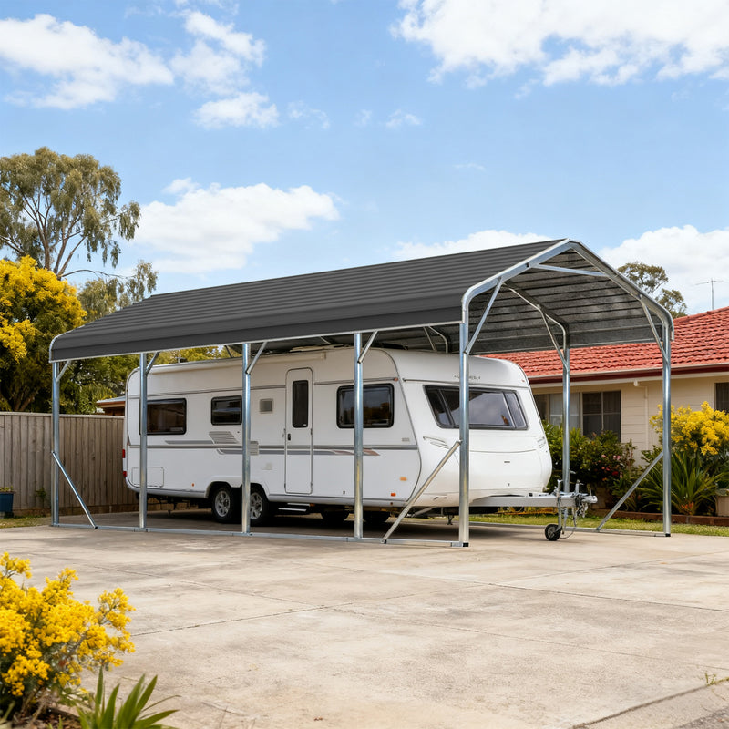 Single Carport 3.4m x 7.53m x 3.27m Backyard Portable Vehicle & Boat Shelter with Wrapped Roof