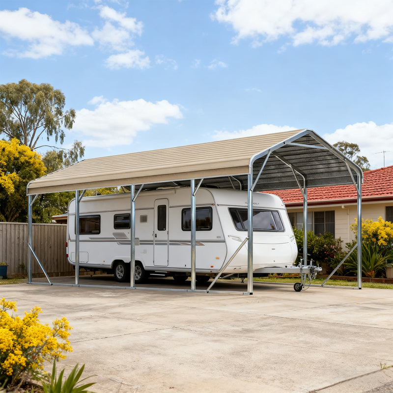 Single Carport 3.4m x 7.53m x 3.27m Backyard Portable Vehicle & Boat Shelter with Wrapped Roof