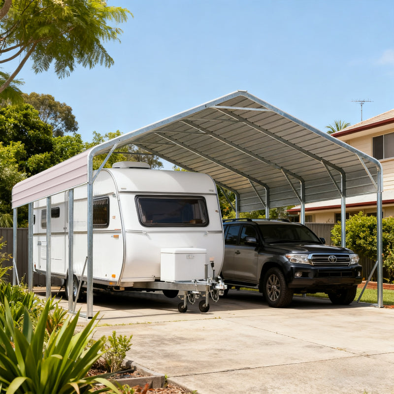 Double Carport 6m x 7.53m x 4.14m Backyard Portable Vehicle & Boat Shelter with Wrapped Roof