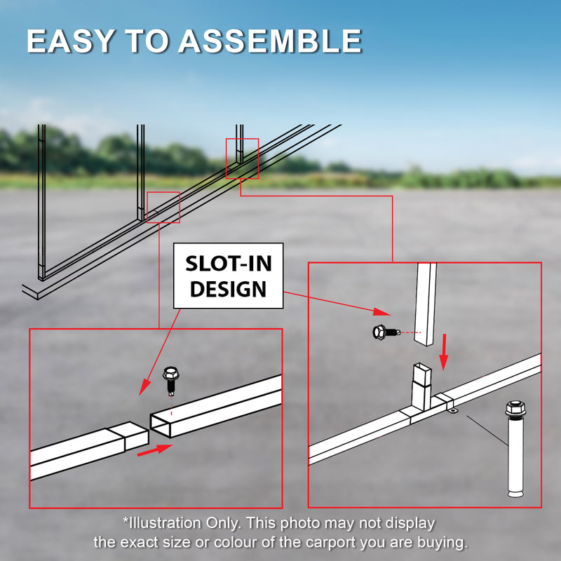 Single Carport 3.4m Wide x 6.03m Long with Enclosed Side Walls