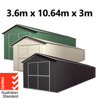 Double Barn Door Garage Shed 10.64m x 3.6m x 3m (Gable) Workshop with 7 Frames EXTRA High