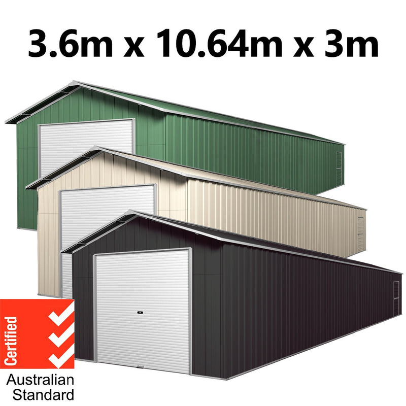 Roller Door Garage Shed 10.64m x 3.6m x 3m (Gable) Workshop