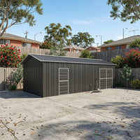 Garage Workshop Shed 7.6m x 3.6m x 3m Side Double Doors + PA doors 5 Frames Design EXTRA High)