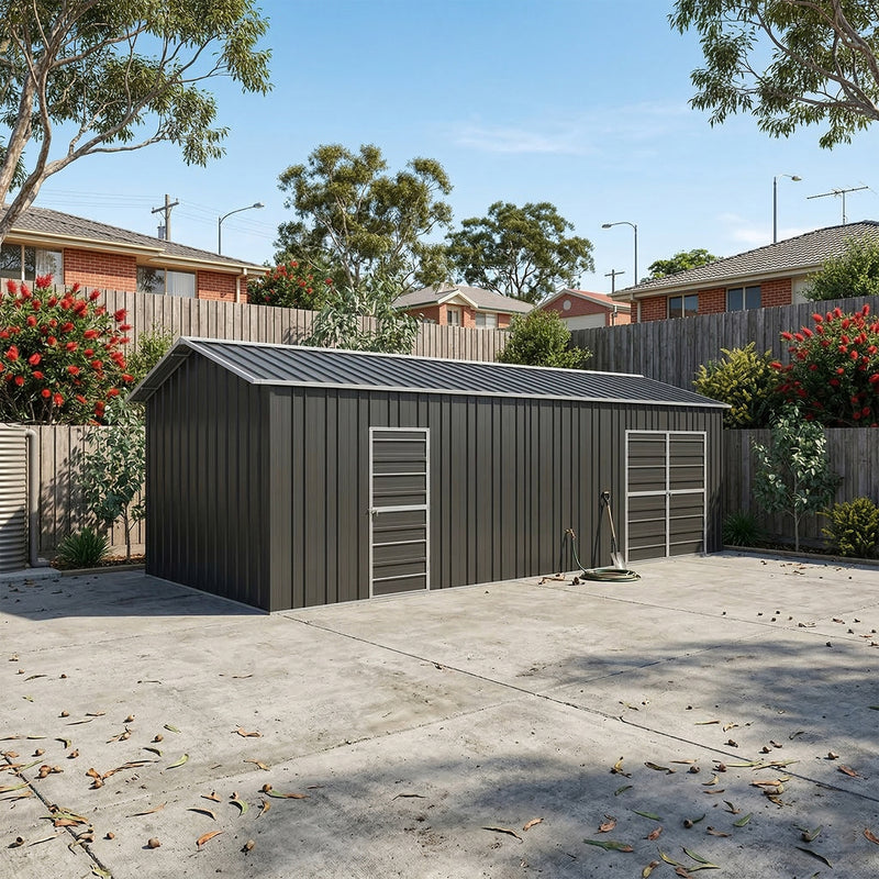 Garage Workshop Shed 7.6m x 3.6m x 3m Side Double Doors + PA doors 5 Frames Design EXTRA High)