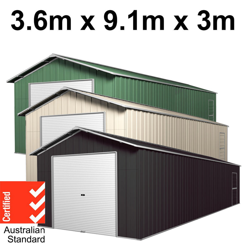 Roller Door Garage Shed 9.1m x 3.6m x 3m (Gable) Workshop