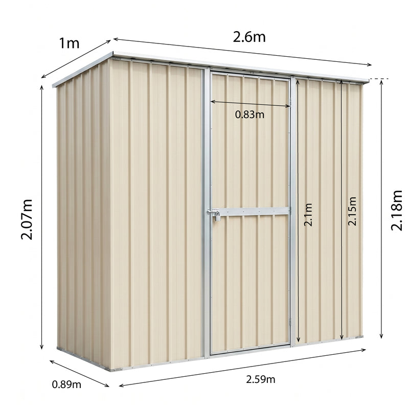 Garden Shed 2.6m x 0.9m x 2.15m