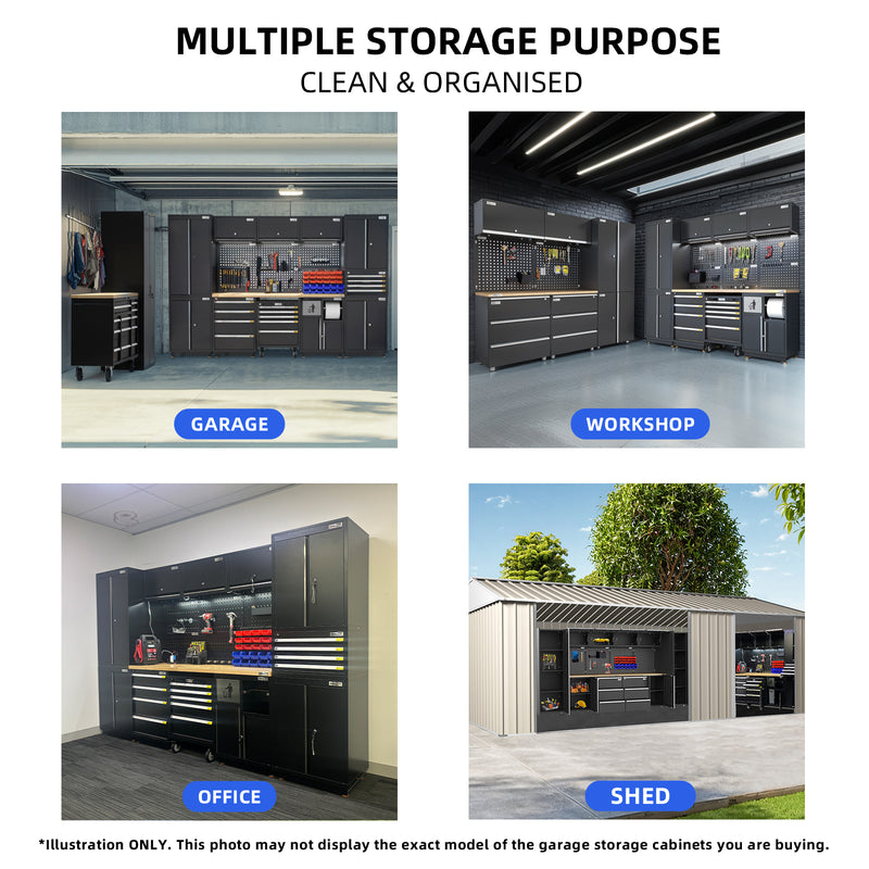 UltraTools 3100mm x 580mm x 2020mm Black Semi-Industrial Workshop Garage Storage Cabinet Set