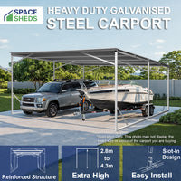 Carport 6m x 6m Vehicle Shelter Skillion Steel Double Carport plus 80X40MM Tube