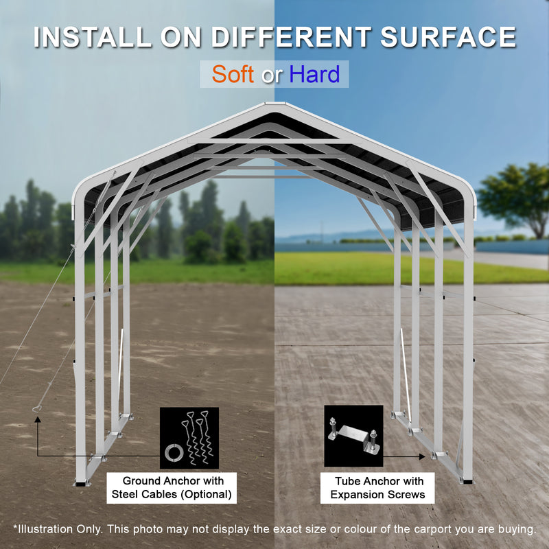 Single Carport 3.4m x 6.03m x 3.27m Backyard Portable Vehicle & Boat Shelter with Wrapped Roof