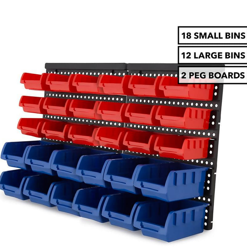Ultratools 30pcs Wall Mounted Plastic Storage Bins Garage Tool Organiser Parts Trays
