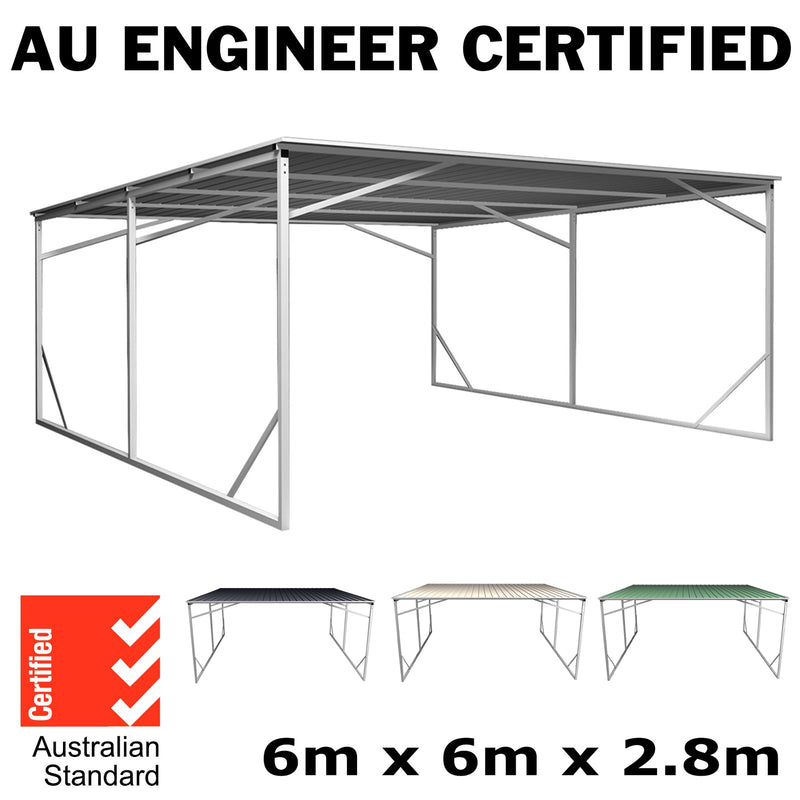 Carport 6m x 6m Vehicle Shelter Skillion Steel Double Carport plus 80X40MM Tube