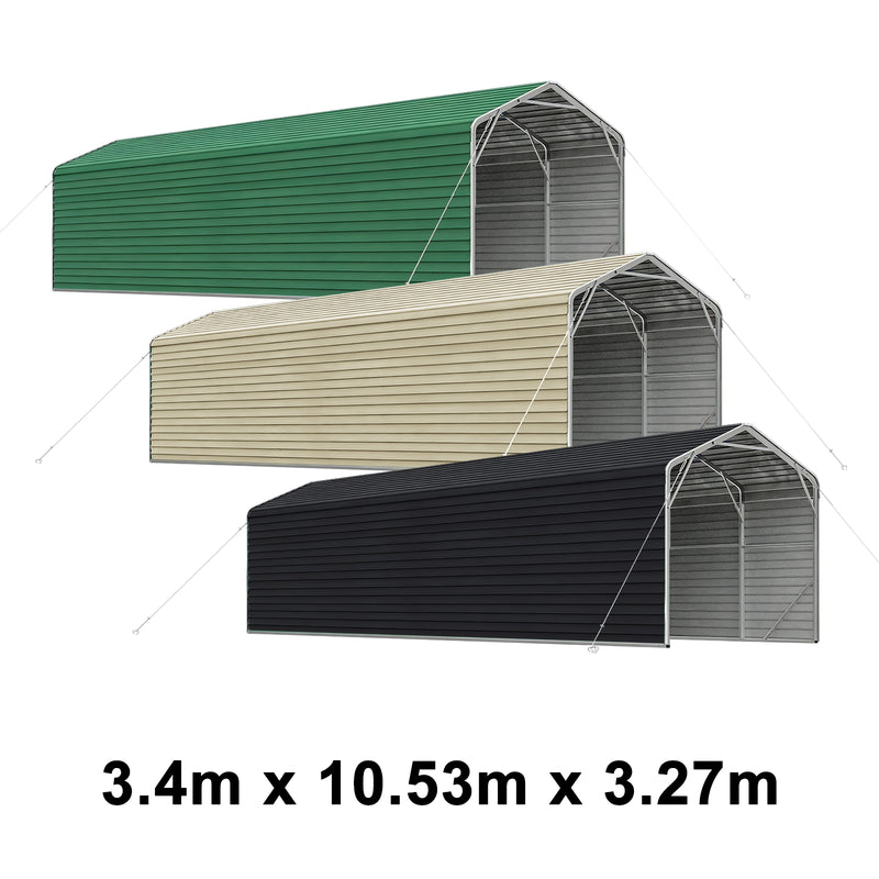 Single Carport 3.4m Wide x 10.53m Long with Enclosed Side Walls