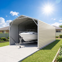 Single Carport 3.4m Wide x 10.53m Long with Enclosed Side Walls - Smooth Cream