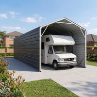 Single Carport 3.4m Wide x 12.03m Long with Enclosed Side Walls - Granite Grey