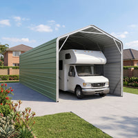 Single Carport 3.4m Wide x 12.03m Long with Enclosed Side Walls - Rivergum Green