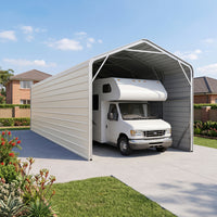 Single Carport 3.4m Wide x 12.03m Long with Enclosed Side Walls - Smooth Cream