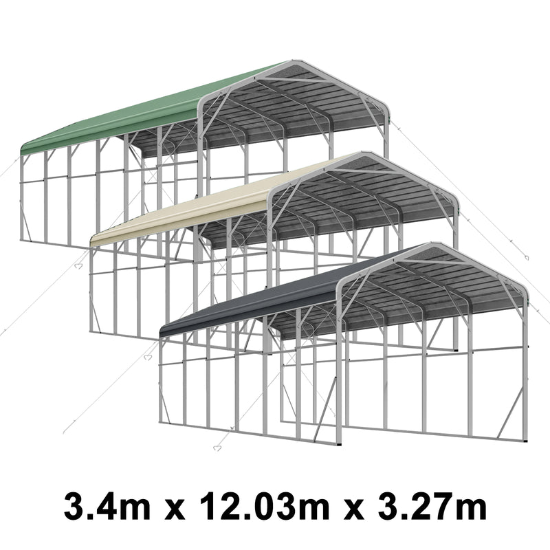 Single Carport 3.4m x 12.03m x 3.27m Backyard Portable Vehicle & Boat Shelter with Wrapped Roof