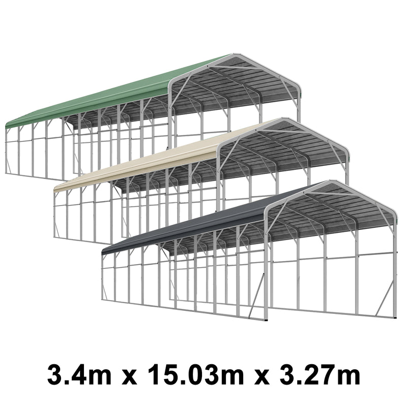 Single Carport 3.4m x 15.03m x 3.27m Backyard Portable Vehicle & Boat Shelter with Wrapped Roof