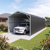 Single Carport 3.4m Wide x 13.53m Long with Enclosed Side Walls - Granite Grey