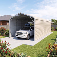 Single Carport 3.4m Wide x 13.53m Long with Enclosed Side Walls - Smooth Cream
