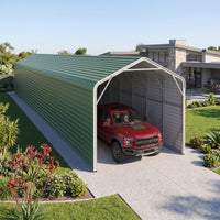 Single Carport 3.4m Wide x 15.03m Long with Enclosed Side Walls - Rivergum Green