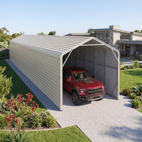 Single Carport 3.4m Wide x 15.03m Long with Enclosed Side Walls - Smooth Cream