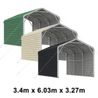 Single Carport 3.4m Wide x 6.03m Long with Enclosed Side Walls
