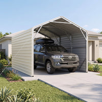 Single Carport 3.4m Wide x 6.03m Long with Enclosed Side Walls - Smooth Cream