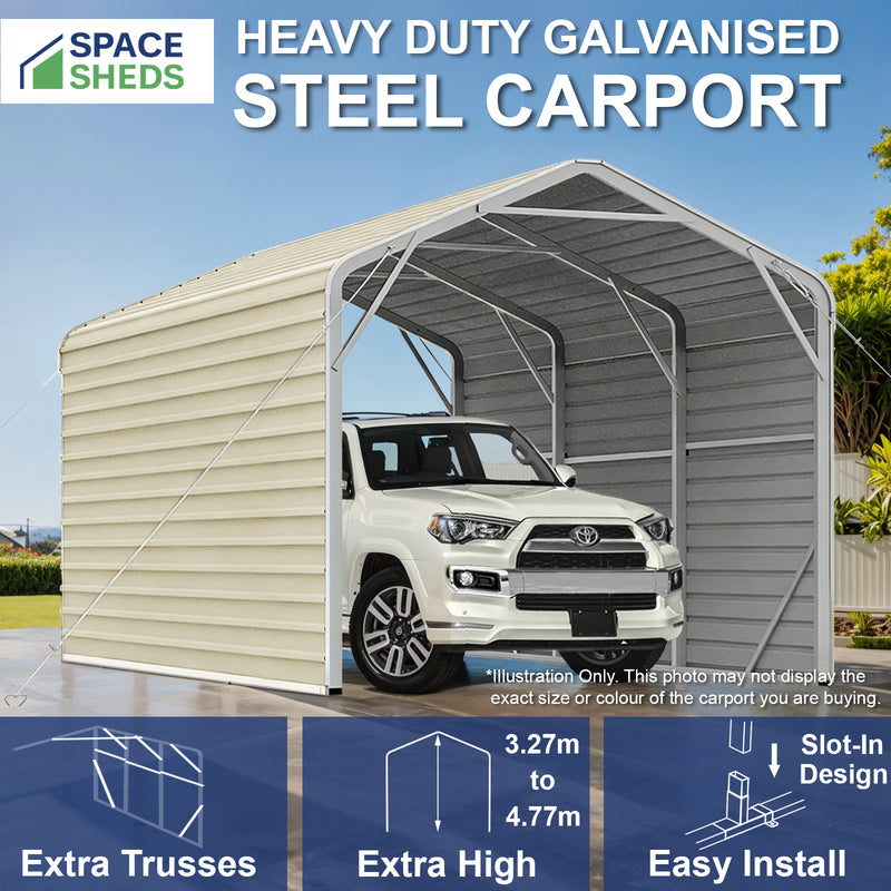 Single Carport 3.4m Wide x 6.03m Long with Enclosed Side Walls