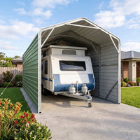 Single Carport 3.4m Wide x 7.53m Long with Enclosed Side Walls - Rivergum Green