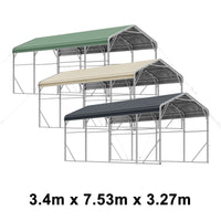 Single Carport 3.4m x 7.53m x 3.27m Backyard Portable Vehicle & Boat Shelter with Wrapped Roof