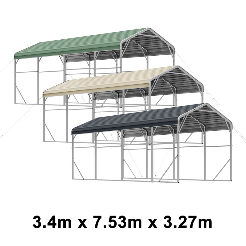 Single Carport 3.4m x 7.53m x 3.27m Backyard Portable Vehicle & Boat Shelter with Wrapped Roof