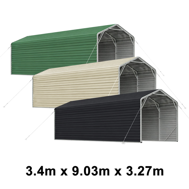 Single Carport 3.4m Wide x 9.03m Long with Enclosed Side Walls