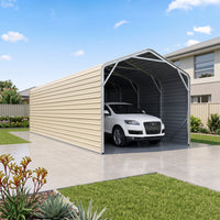 Single Carport 3.4m Wide x 9.03m Long with Enclosed Side Walls - Smooth Cream