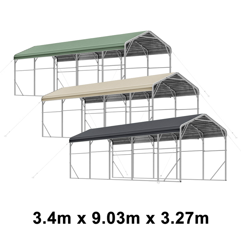 Single Carport 3.4m x 9.03m x 3.27m Backyard Portable Vehicle & Boat Shelter with Wrapped Roof