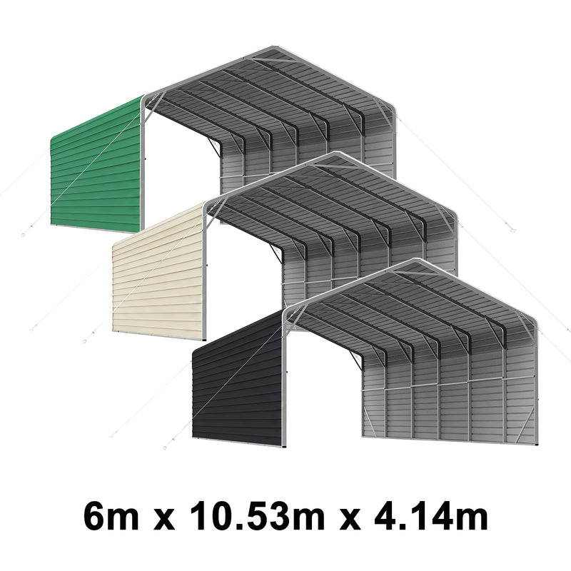 Double Carport 6m Wide x 10.53m Long with Enclosed Side Walls