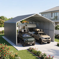 Double Carport 6m Wide x 10.53m Long with Enclosed Side Walls - Granite Grey