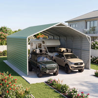 Double Carport 6m Wide x 10.53m Long with Enclosed Side Walls - Rivergum Green