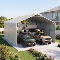 Double Carport 6m Wide x 10.53m Long with Enclosed Side Walls - Smooth Cream