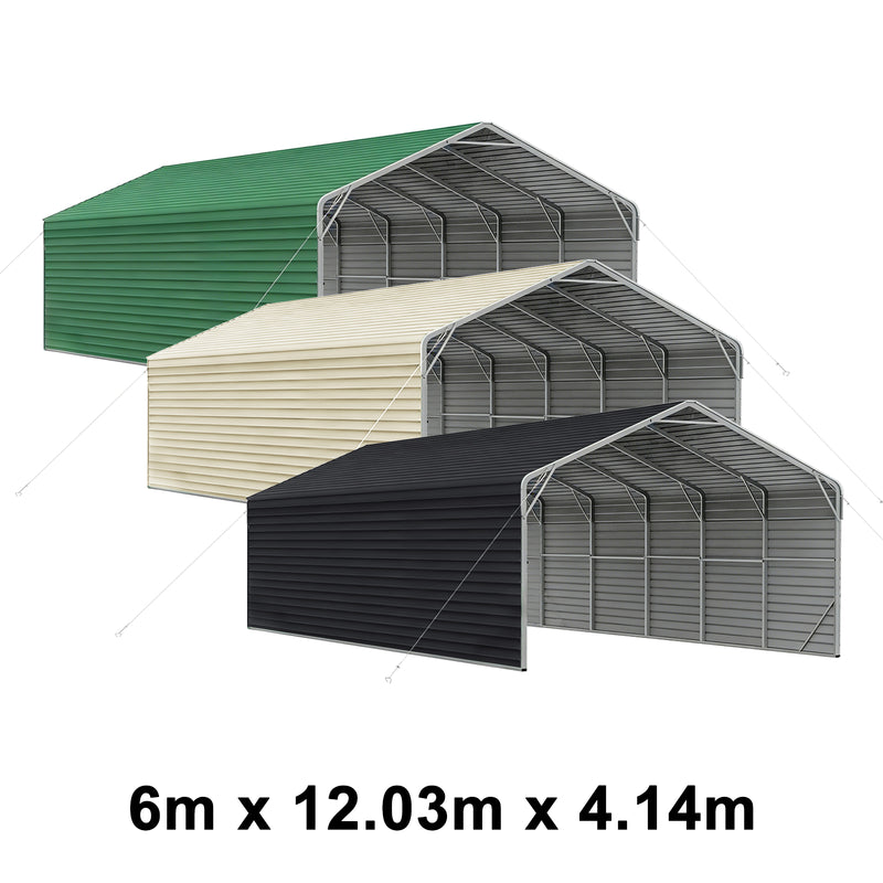Double Carport 6m Wide x 12.03m Long with Enclosed Side Walls