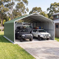 Double Carport 6m Wide x 12.03m Long with Enclosed Side Walls - Rivergum Green