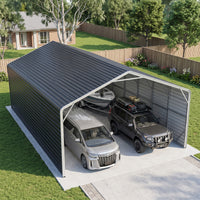 Double Carport 6m Wide x 13.53m Long with Enclosed Side Walls - Granite Grey