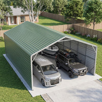 Double Carport 6m Wide x 13.53m Long with Enclosed Side Walls - Rivergum Green