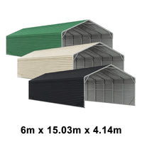 Double Carport 6m Wide x 15.03m Long with Enclosed Side Walls