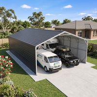 Double Carport 6m Wide x 15.03m Long with Enclosed Side Walls - Granite Grey