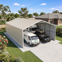 Double Carport 6m Wide x 15.03m Long with Enclosed Side Walls - Smooth Cream