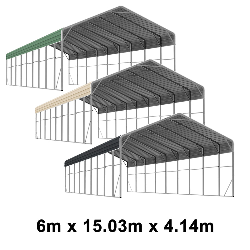 Double Carport 6m x 15.03m x 4.14m Backyard Portable Vehicle & Boat Shelter with Wrapped Roof