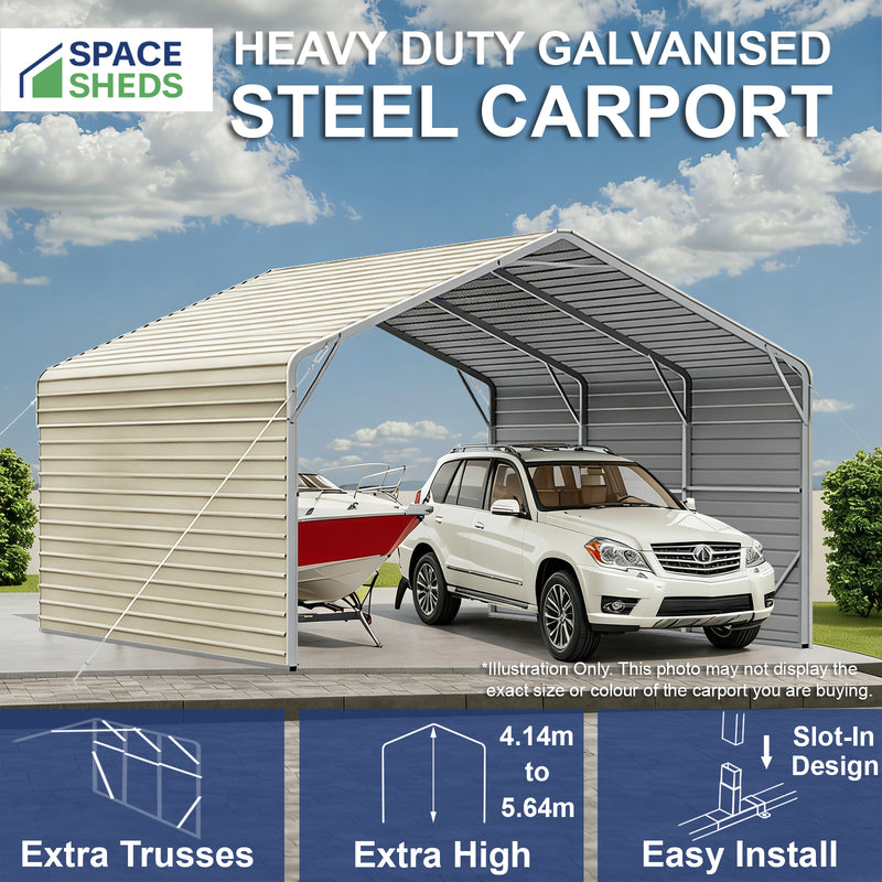 Double Carport 6m Wide x 13.53m Long with Enclosed Side Walls